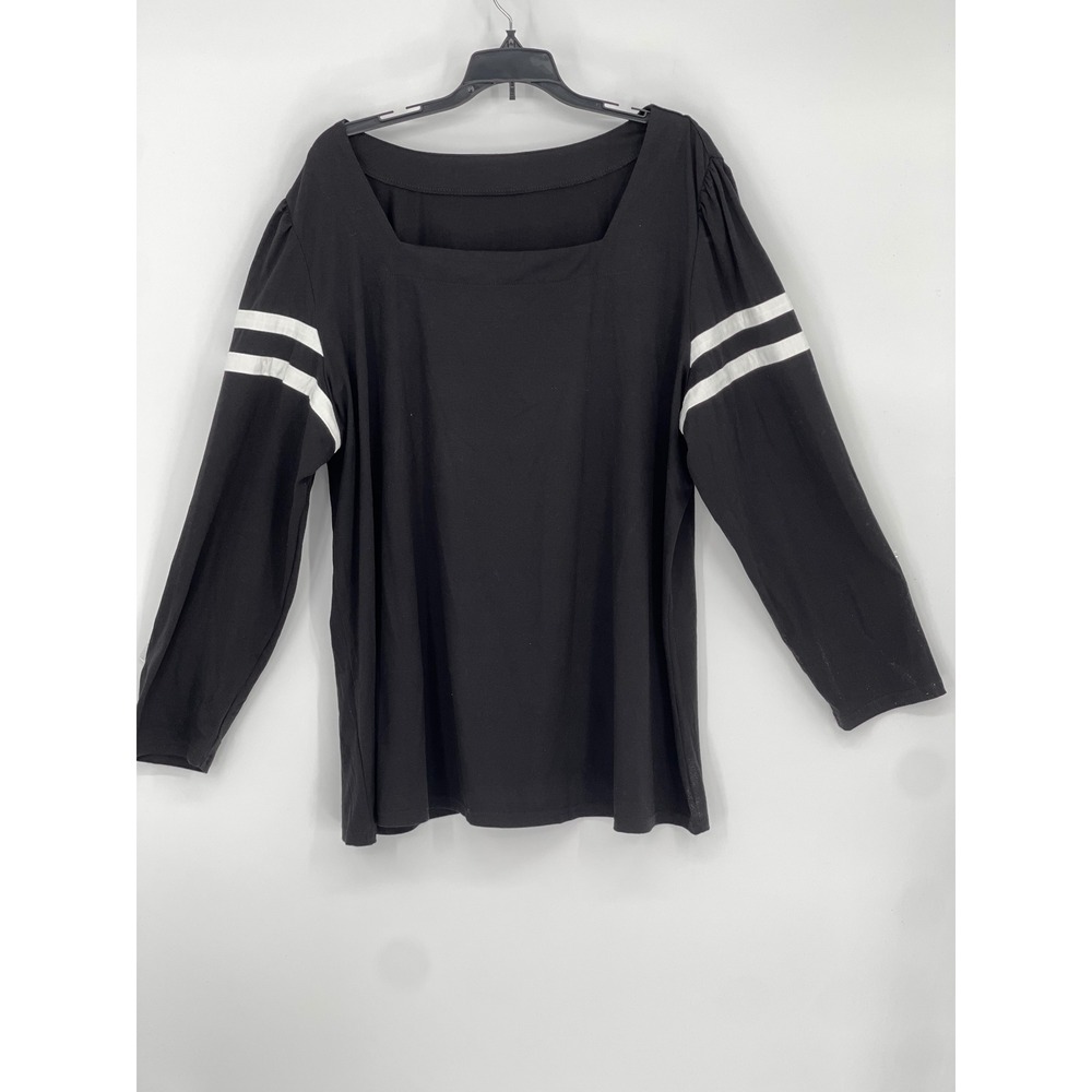 Black Square Neck Long Sleeve Top White Varsity Stripes Plus Size 3X